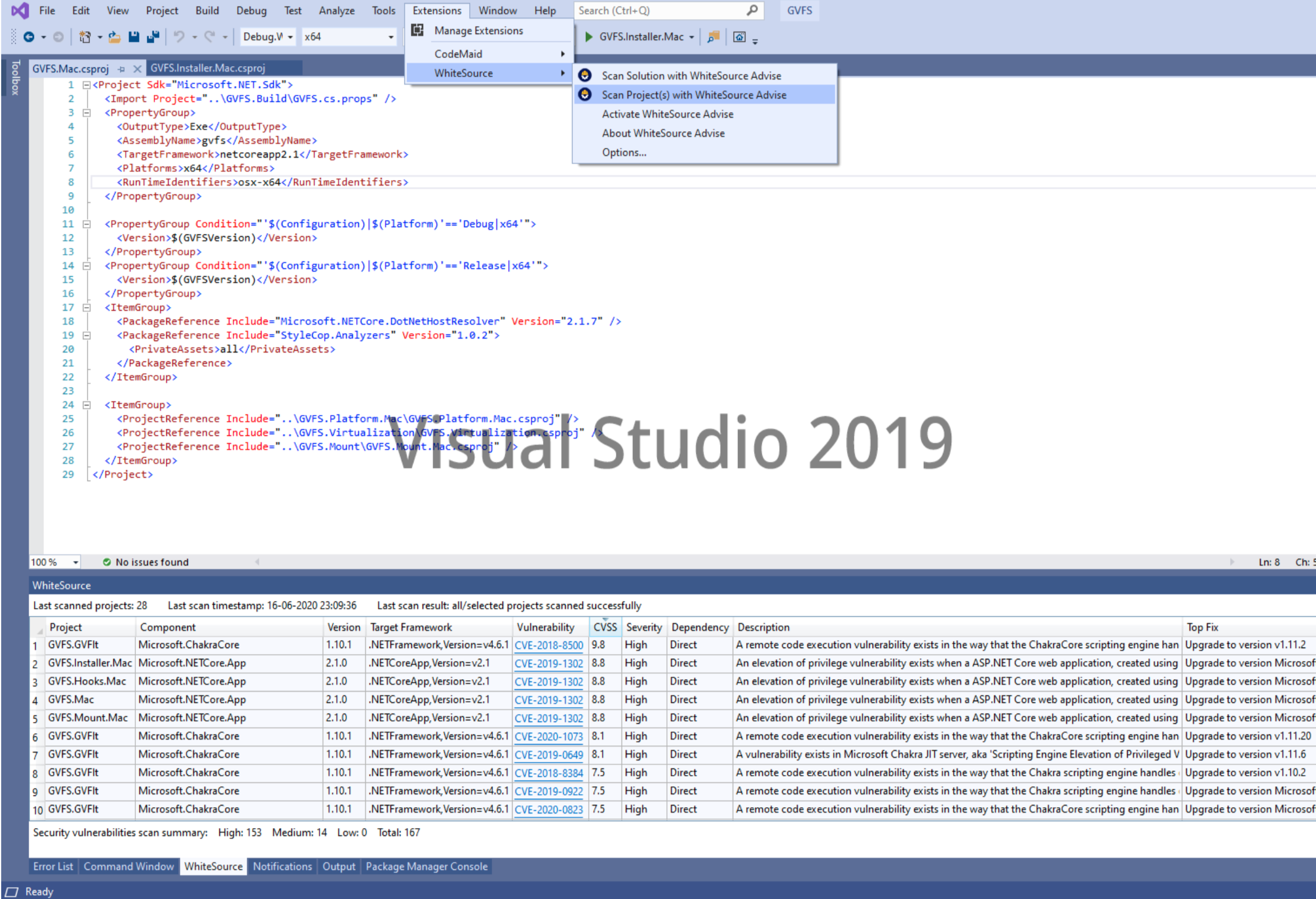 WhiteSource IDE Integration with Visual Studio 2019