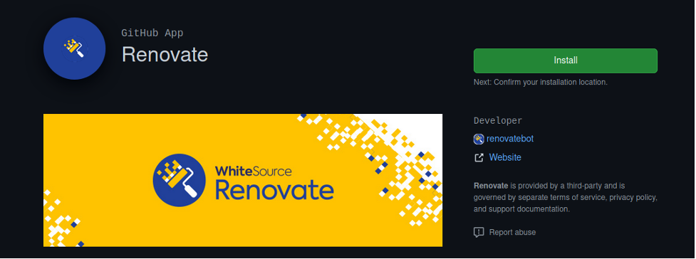 A screenshot of Renovate’s listing on the GitHub marketplace