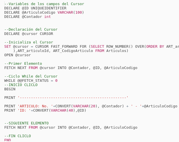 Ejemplo basico SQL Cursor - Codepad