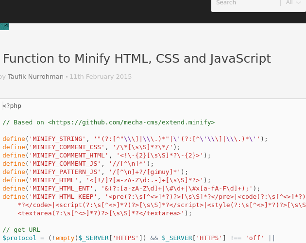 minify css with php