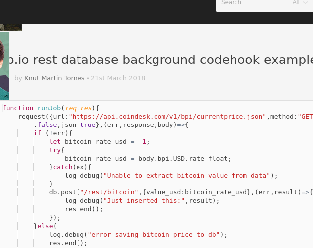 Restdb Io Rest Database Background Codehook Example With Bitcoin - 