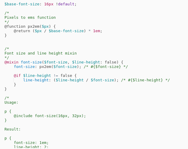 SCSS Font size And Line height Mixin Codepad