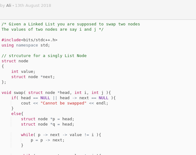 Linked List Swap Two nodes, getting segmentation fault - Codepad