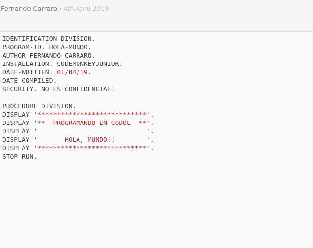 Hola, mundo en Cobol - Codepad