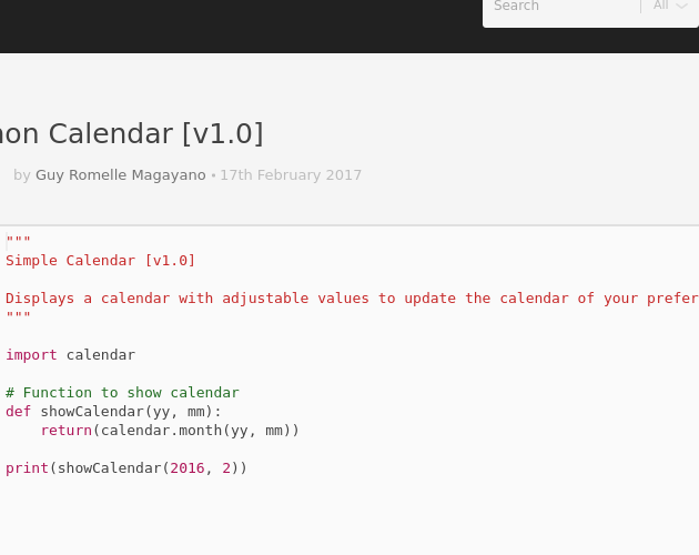 Python Calendar [v1.0] Codepad