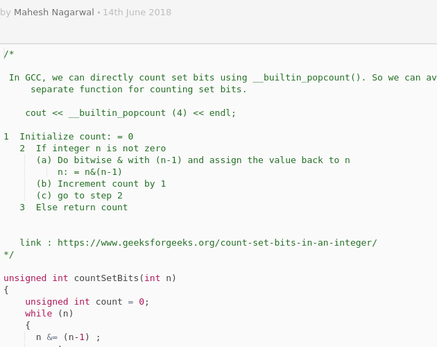 Efficient Way Of Counting Number Of Set Bits In A Number - Codepad